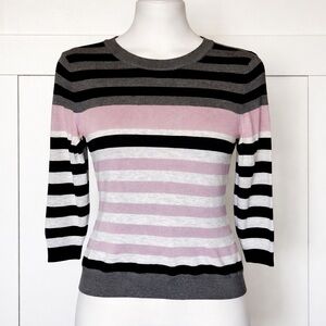 Banana Republic Striped Crewneck Sweater Black Pink Gray Sz Small
